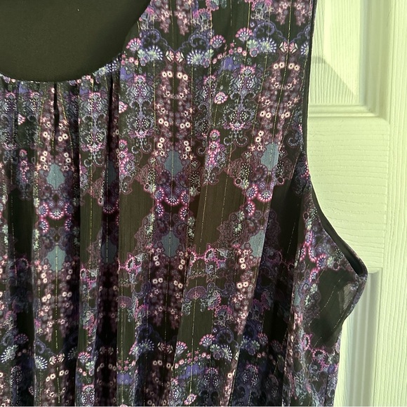 Size 1X Additionelle Black and Purple Printed High Low Hem Midi Dress - Picture 3 of 4